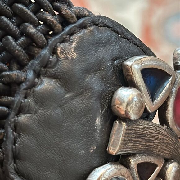 Chico’s tarnished silver multi color enamel painted black woven cord belt - Picture 4 of 8